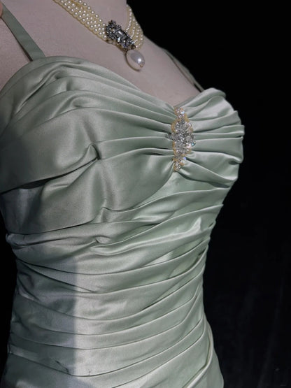 Vintage Prom Dresses Inspo A line Spaghetti Strap Sage Green With Ruffled For Women Formal Dress N3242