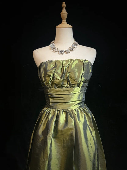Robe de bal de fin d'année vert olive en taffetas bustier ligne A mignonne pour 16e anniversaire, tenues de rentrée scolaire N3654