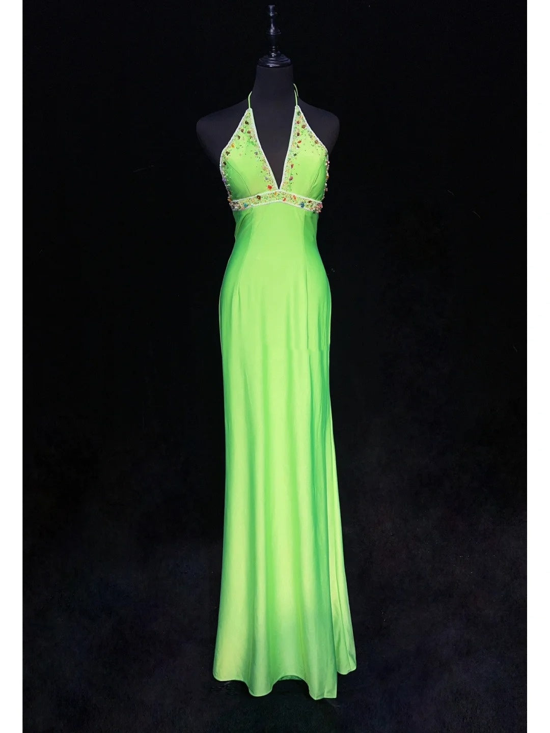 Robes de bal modestes Sirène Halter Vert Satin Longueur Ras du sol Tenues de soirée formelles N3482