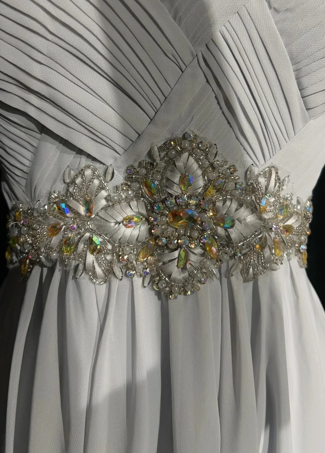 Robes de bal vintage en mousseline de soie grise sans bretelles coupe trapèze avec corsage perlé sans manches années 90 longue robe de soirée formelle N2636