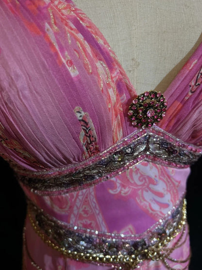 Inspiration robes de bal vintage trapèze asymétrique en mousseline rose avec perles, longue robe de soirée années 80 N2734