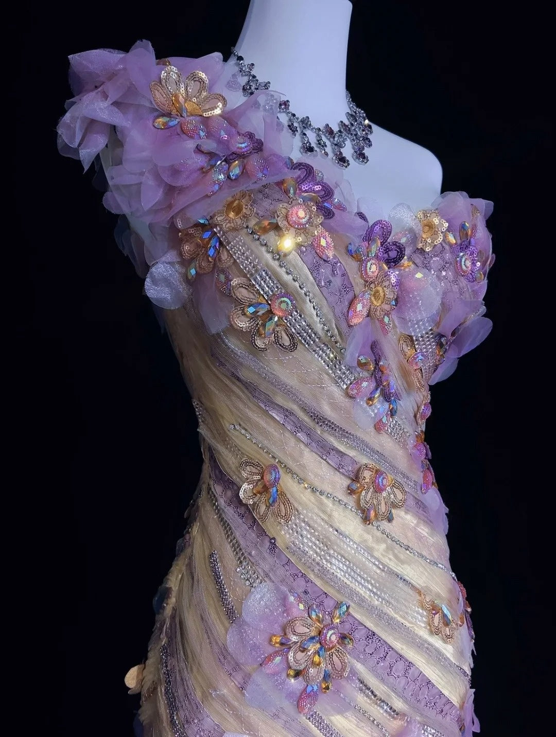 Robes de bal années 90 de rêve Sirène Asymétrique Lilas avec Fleurs 3D Tenues de soirée formelles N3802