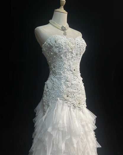 Simple Wedding Dresses Mermaid Sweetheart Lace And Tulle White Summer Beach Long Wedding Gown N3832