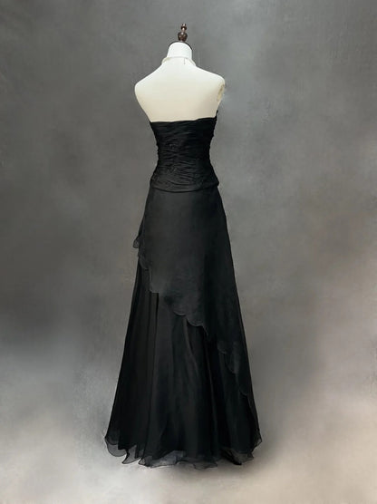 Robes de bal vintage Trapèze Bustier Robe de soirée noire sans manches Années 90 Longue Robe de soirée formelle N2635