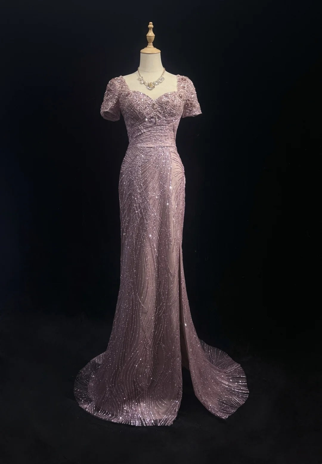 Belles Robes de Bal Sirène Bustier Pailleté Avec Fente Perlé Longue Robe de Soirée N2929