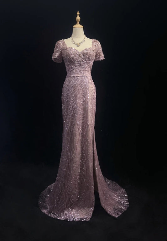 Belles Robes de Bal Sirène Bustier Pailleté Avec Fente Perlé Longue Robe de Soirée N2929