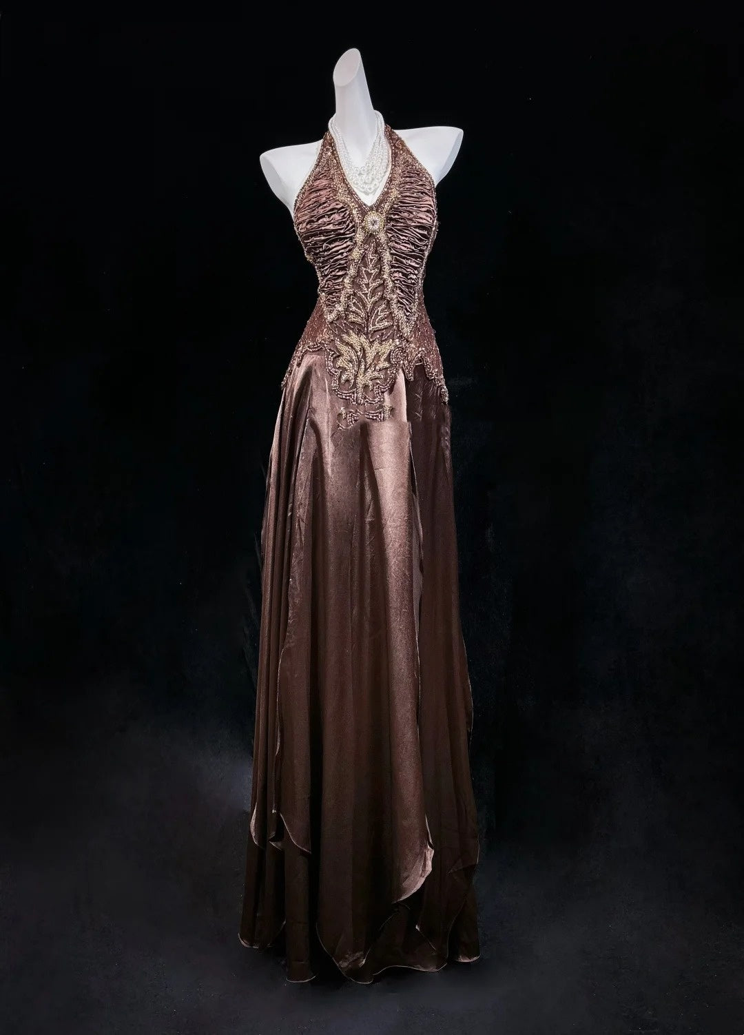 Retro A line Halter Chocolate Long Floor Length Prom Dresses Formal Party Outfits RB3949