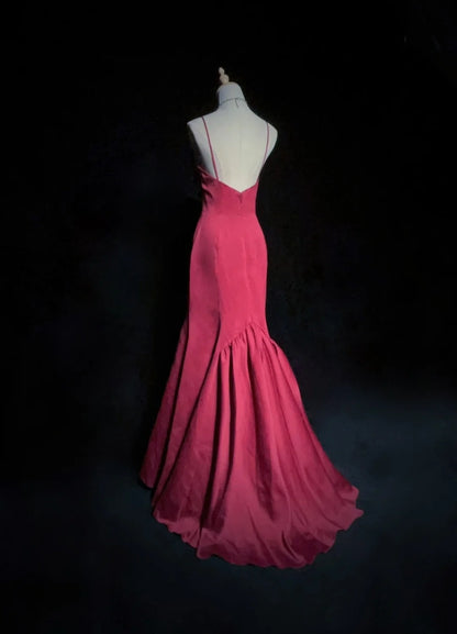 Glamouröse Abschlussballkleider Meerjungfrau Sweetheart Hot Pink Satin mit Umhang Langes Abendkleid N2888
