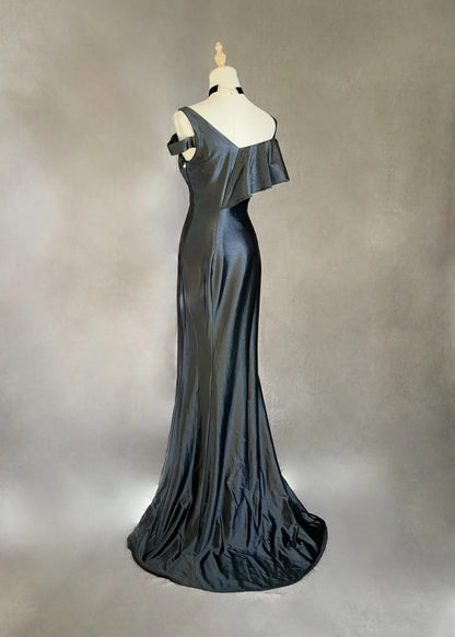 Vintage Prom Dresses Meerjungfrau Spaghettiträger Black Tie Kleid Ärmellos 1990er Lange Abendrobe N2637