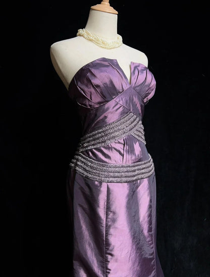 Robes de bal de rêve des années 90 Sirène Cœur Raisin avec perles Tenues de soirée formelles N3833