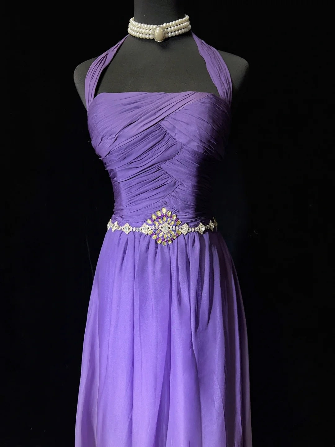 Inspiration robes de bal vintage trapèze licou dégradé raisin en mousseline longues années 90 avec perles robes de soirée N3338