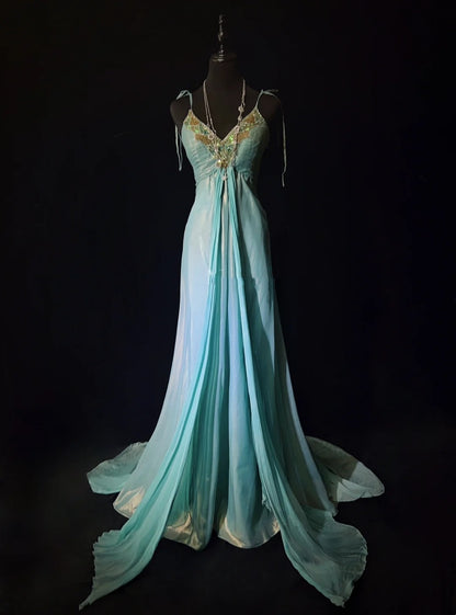 Vintage Prom Dresses Inspo Mermaid Spaghetti Strap Chiffon With Beading For Women Formal Dress N3224