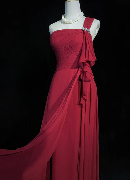 Verträumte 90er Abschlussballkleider Meerjungfrau One Shoulder Rot mit plissiertem Abendoutfit N3845