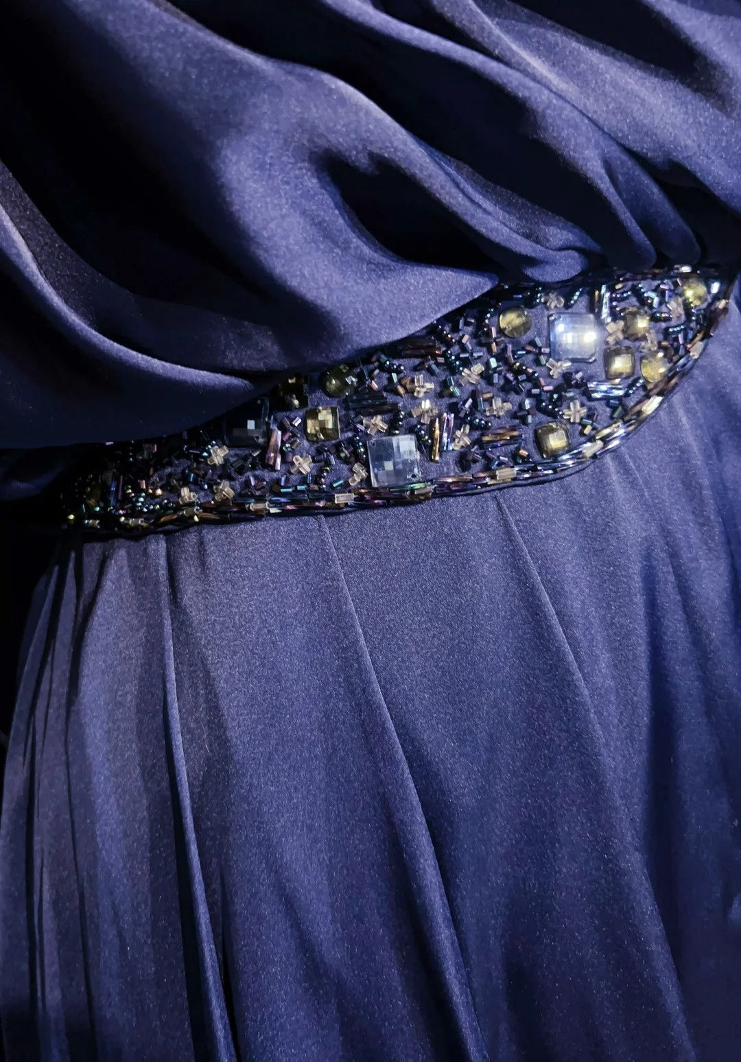 Robes de bal vintage fourreau bleu marine satin années 1990 longue robe de soirée formelle N2663
