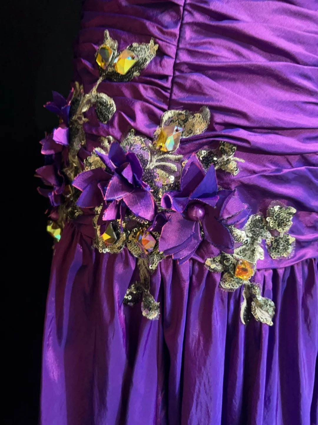 Robes de bal vintage sirène asymétrique taffetas violet avec applications années 90 longue robe de soirée N2895