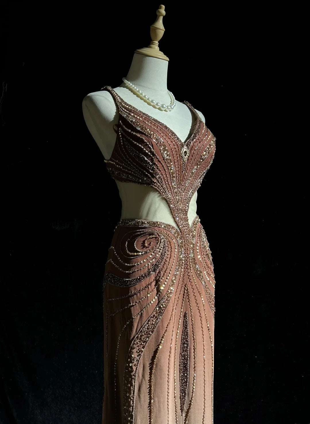 Vintage Prom Dresses 80s A Line Straps Brown Backless Chiffon Long With Beading Evening Formal Outfits RB5134