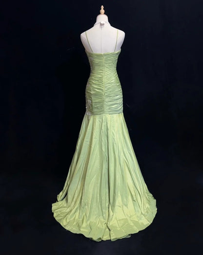 Robes de bal vintage sirène à fines bretelles vert sauge avec appliques robe longue de soirée des années 80 N2728
