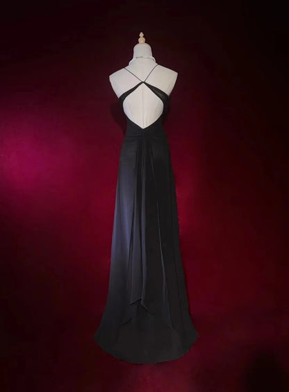 Vintage Prom Dresses A-Linie Spaghetti-Träger Black Tie Kleid mit Perlen 80er Jahre Langes Abendkleid N2730