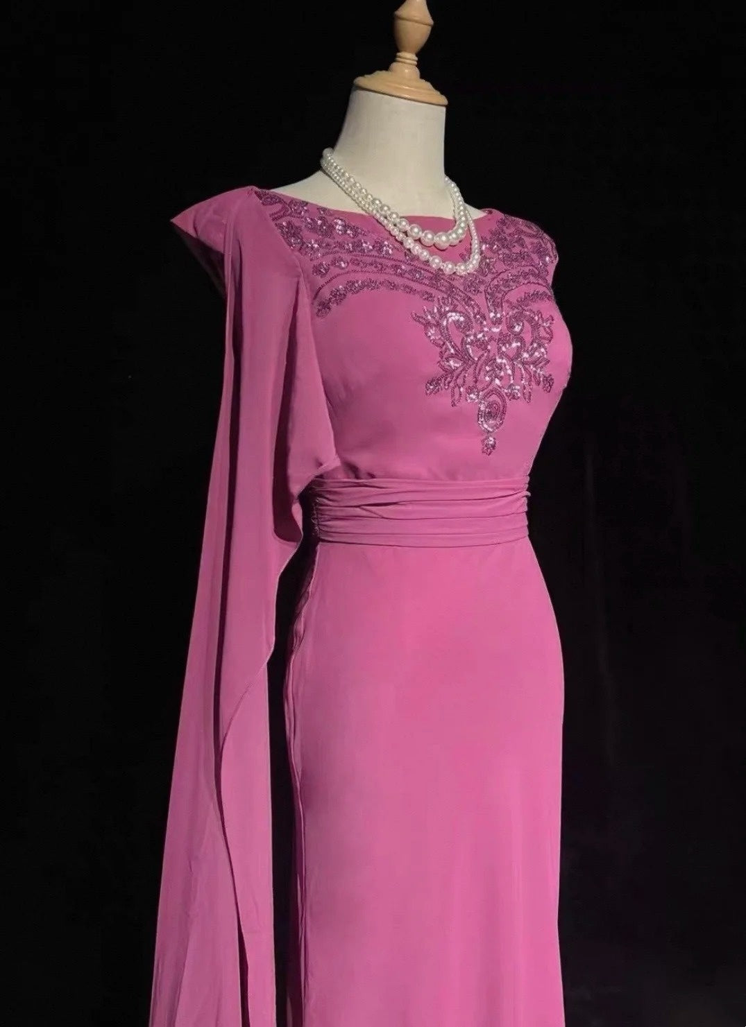 Vintage Ballkleider Meerjungfrau One-Shoulder Hot Pink Chiffon Ärmellos 1990er Lang Formelles Abendkleid N2638