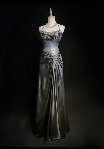 Robes de bal vintage sirène dos nu taille basse avec perles robe de soirée longue années 1970 N2618