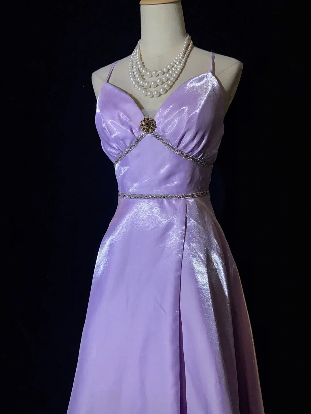 Robes de bal vintage des années 90, trapèze, à bretelles spaghetti, couleur lilas, longues, semi-formelles, tenues de soirée N3658