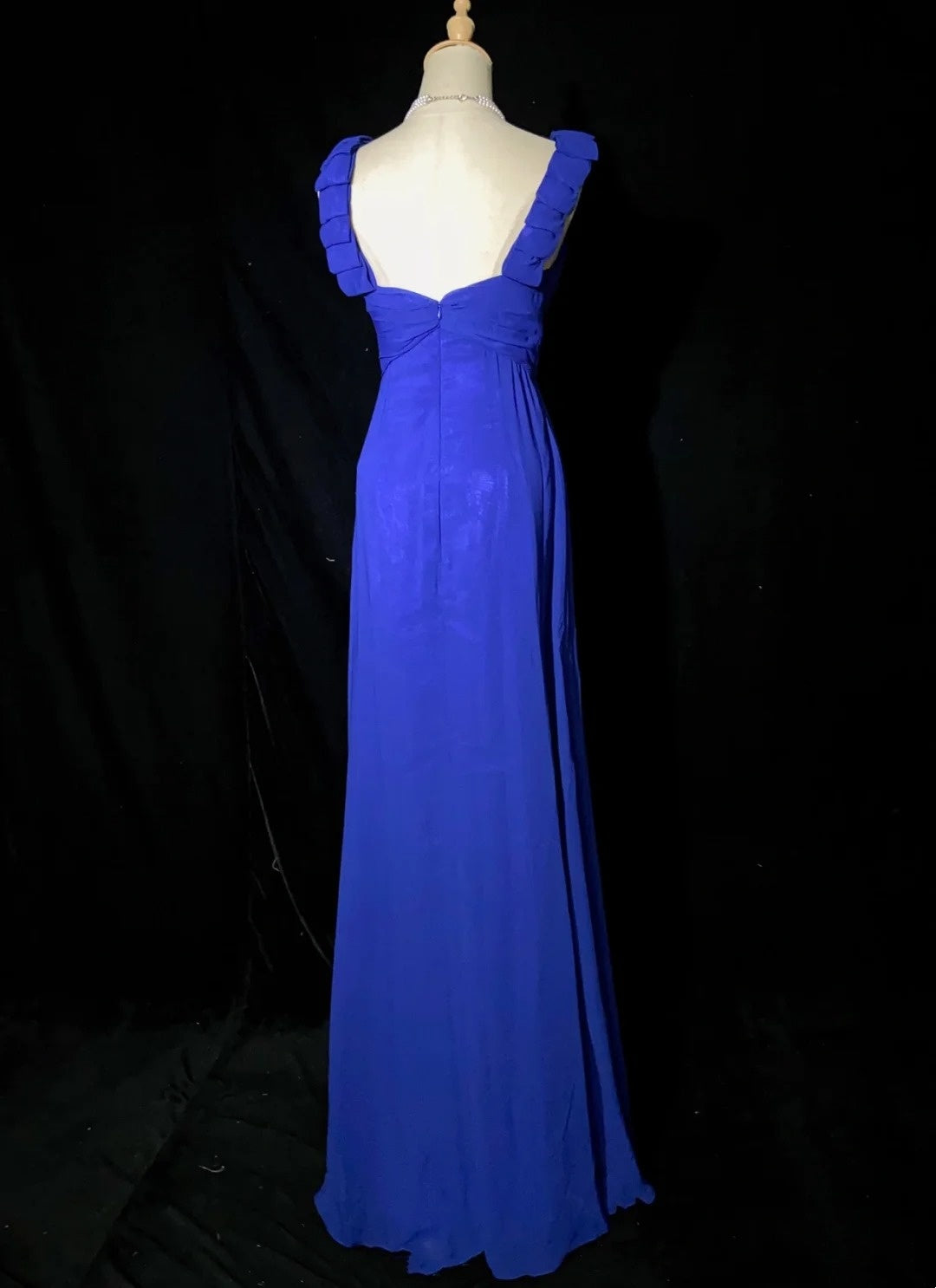 Vintage Abschlussballkleider Inspo A-Linie V-Ausschnitt Königsblau Chiffon Lang 1990er Mit Perlen Abendkleider N3352