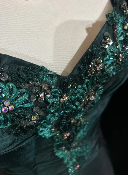 Vintage Prom Dresses Aesthetic 80s Retro A Line Sweetheart Dark Green Floor Length Evening Outfits N2324