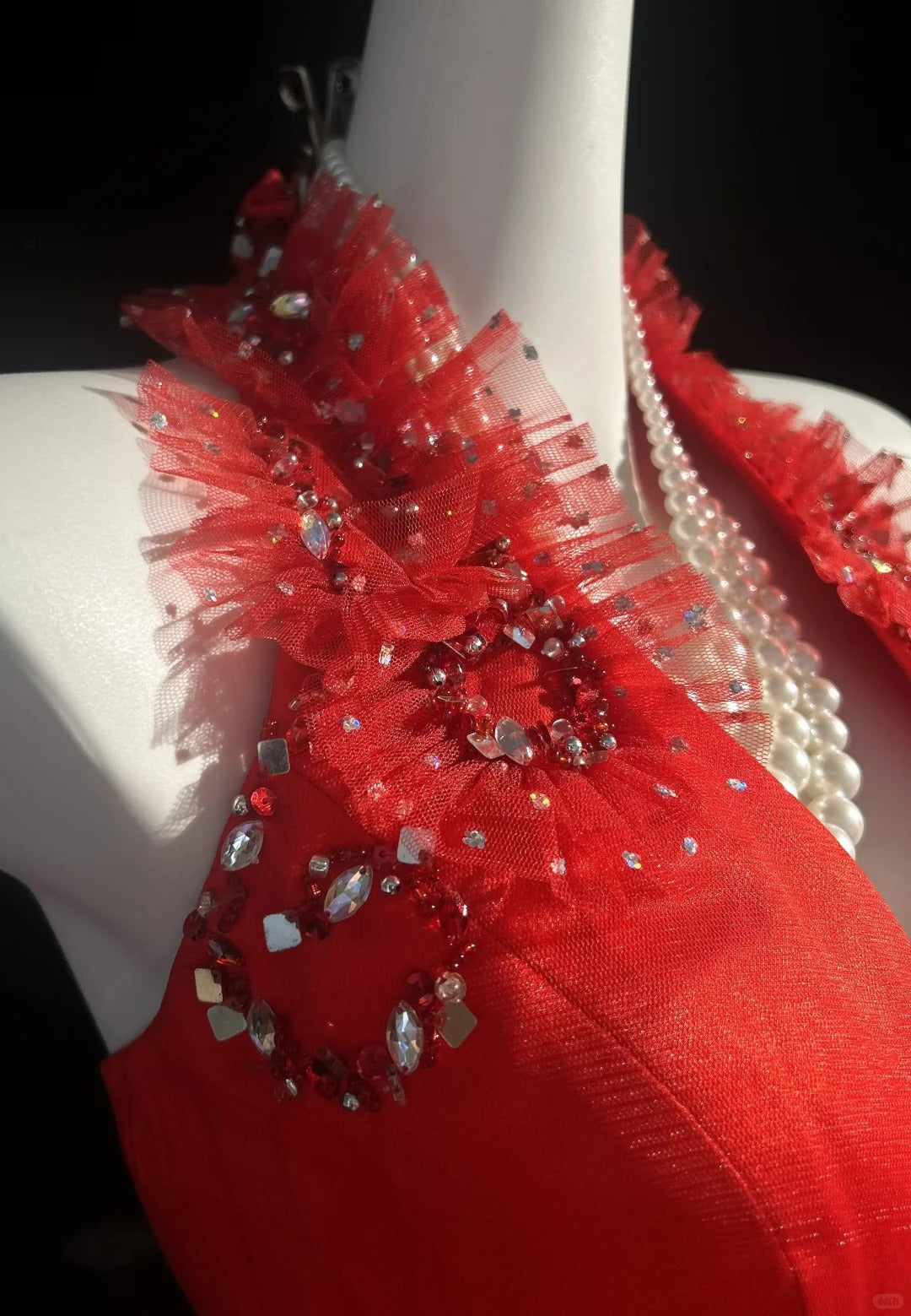 Vintage Prom Dresses 80s Mermaid Halter Red With Ruffle Tiered Floor Length Formal Outfits RB4328