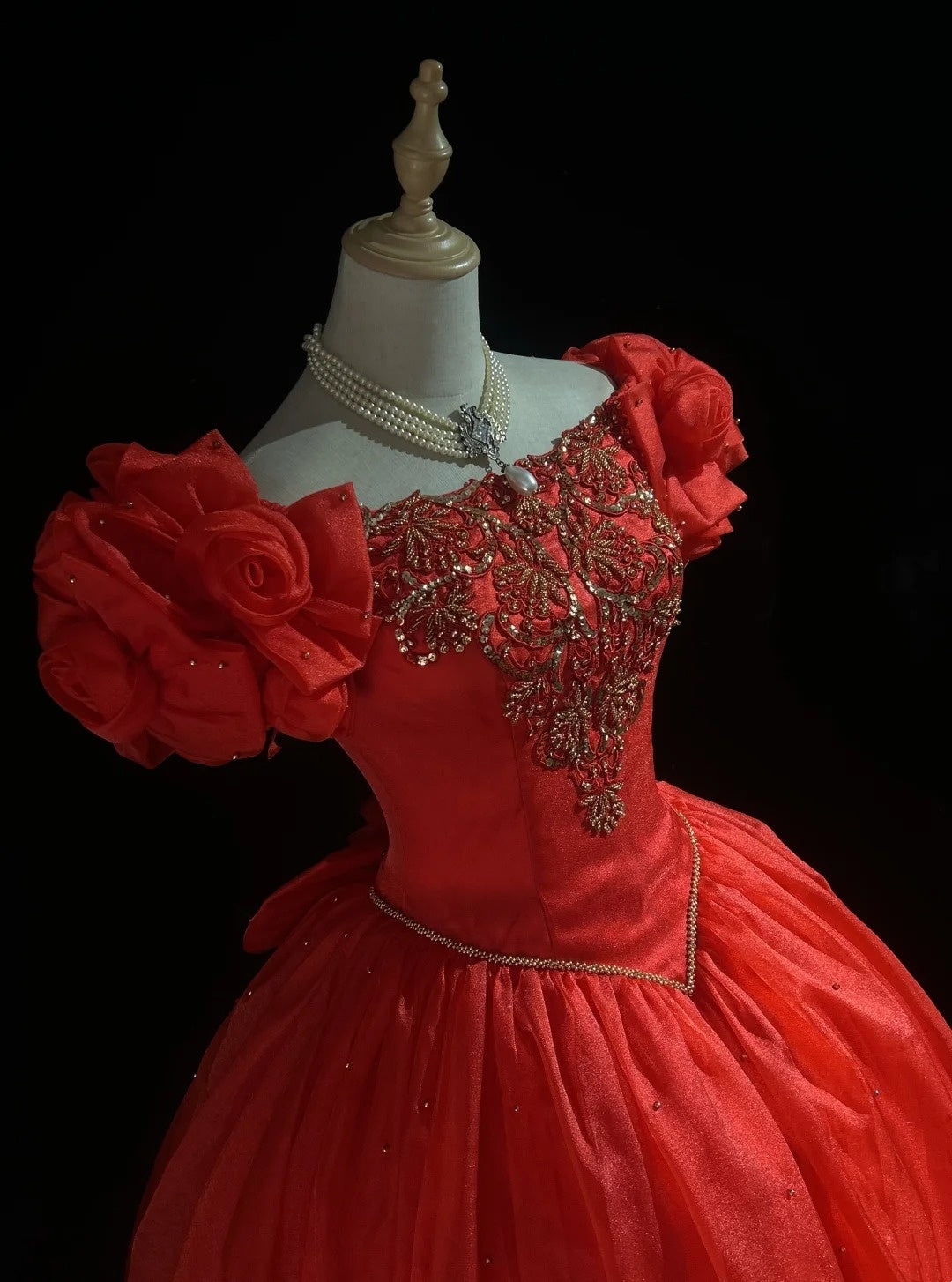 Vintage Prom Dresses Ball Gown Square Neck Red Organza Long 70s Beads Formal Gown N2606