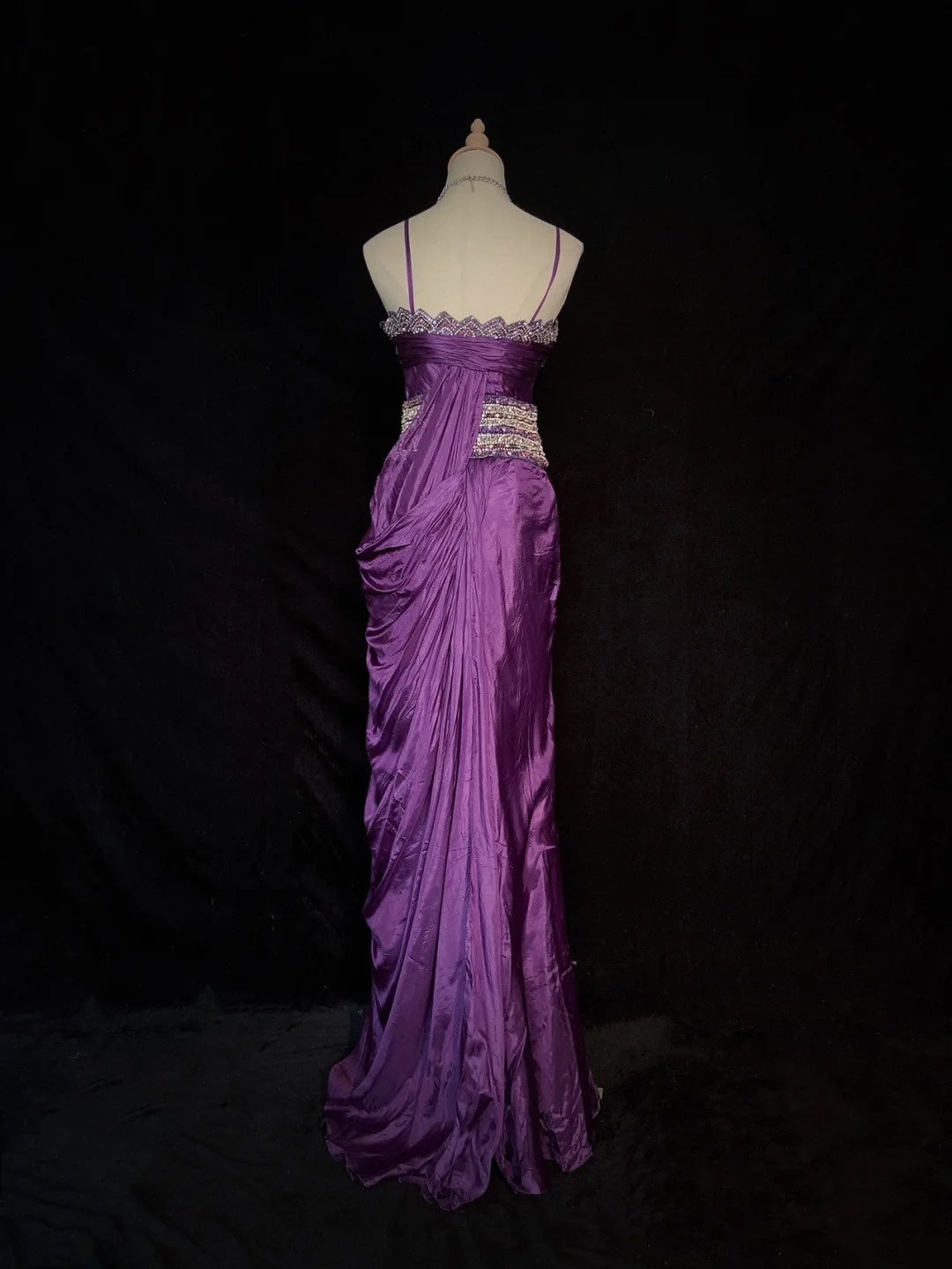 Vintage Abschlussballkleider Spaghetti-Träger Meerjungfrau Lila Chiffon mit Perlenbesatz Lange formelle Abendkleider N3866