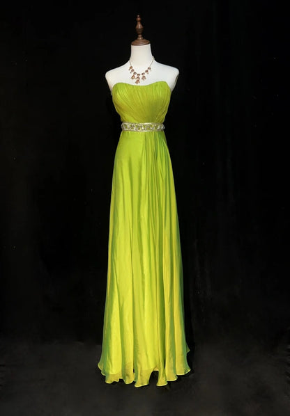 Vintage 90er Abschlussballkleider A-Linie Trägerlos Grün Chiffon Mit Plissiertem Umhang Formelle Abendkleidung N3852
