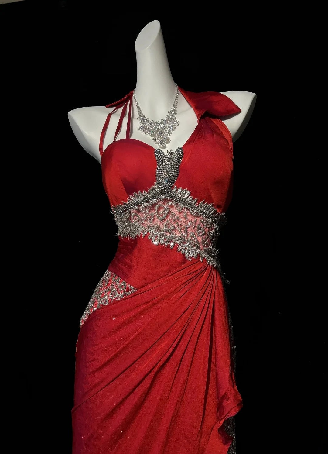 Vintage Prom Dresses 1950s Mermaid Halter Red Chiffon With Lace Sleeveless Evening Formal Outfits RB4336