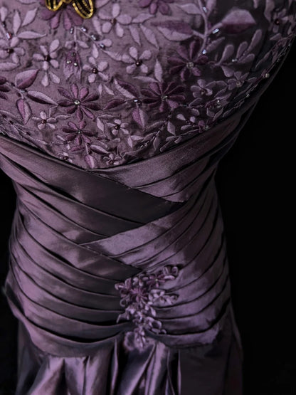Vintage Ballkleider Abschlussballkleid Herzform Lila Taft 80er mit Spitze Lange Formelle Abendgarderobe N3892