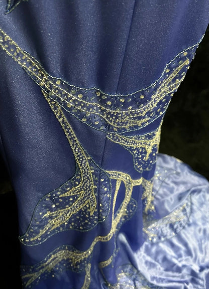 Robes de bal vintage des années 60 sirène à bretelles spaghetti lilas dos nu avec volants perlés longue robe de bal N3114