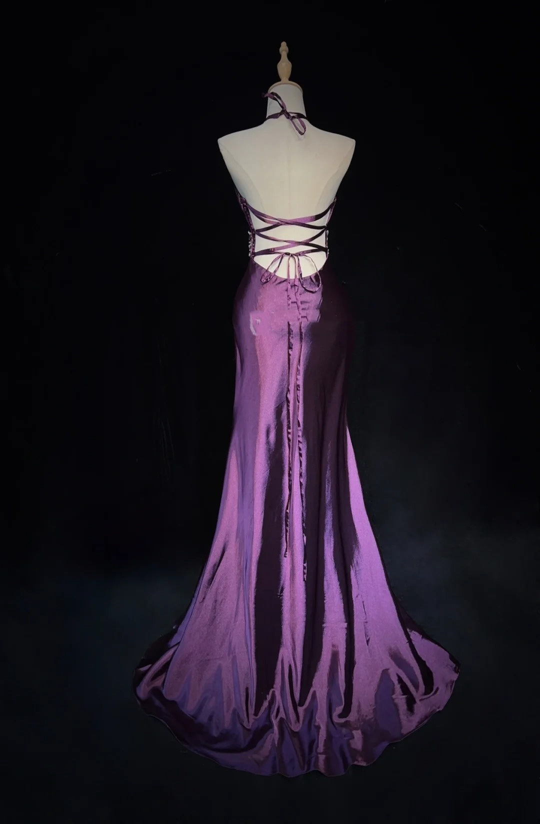 Vintage-Abschlussballkleider 90er Meerjungfrau Neckholder Traube rückenfrei mit Perlenbesatz langes, halboffizielles Abendkleid N3667