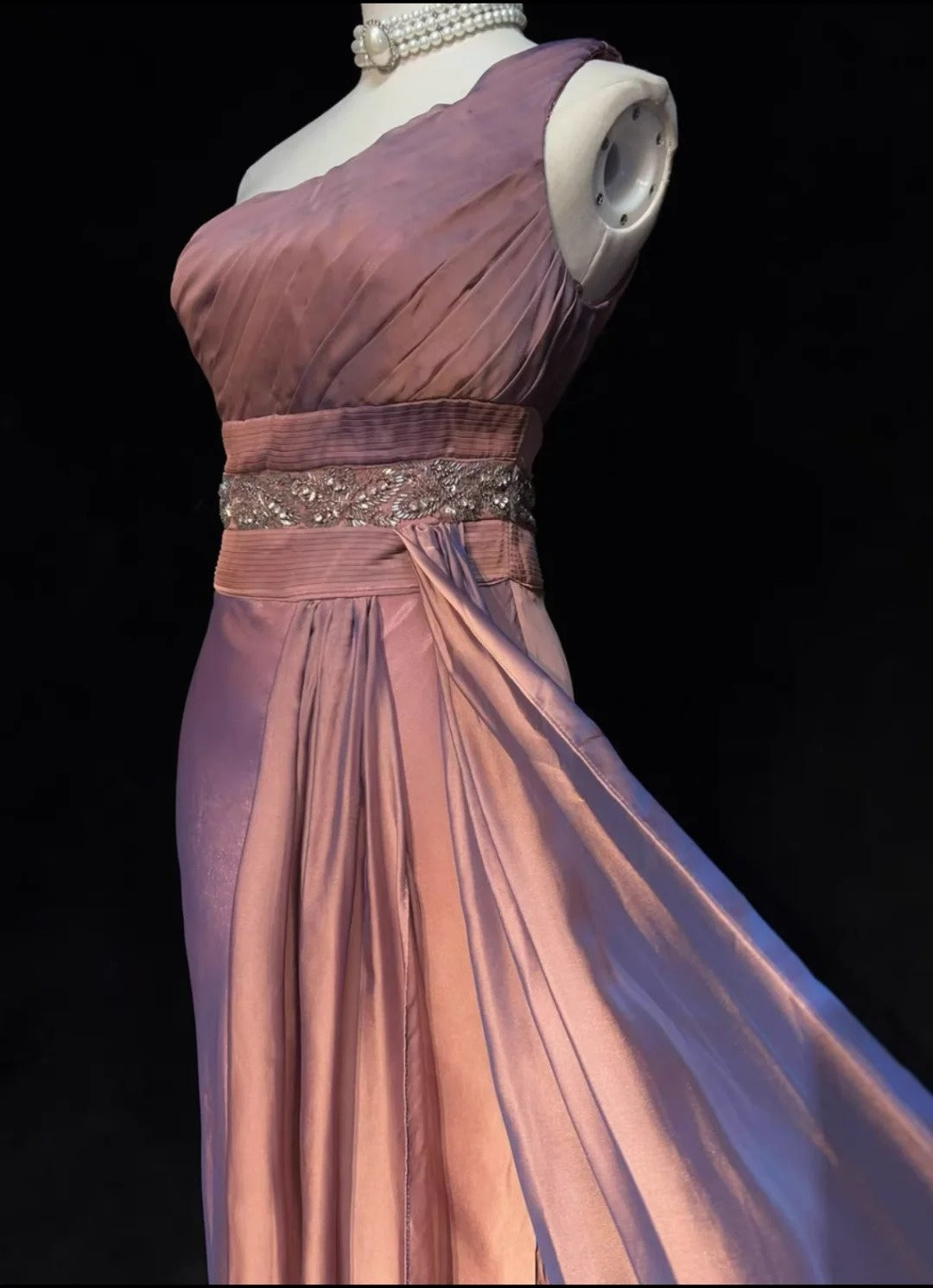 Vintage Prom Dresses 90er Meerjungfrau-Stil One Shoulder Chiffon Lang mit Perlen Abendgarderobe N3139