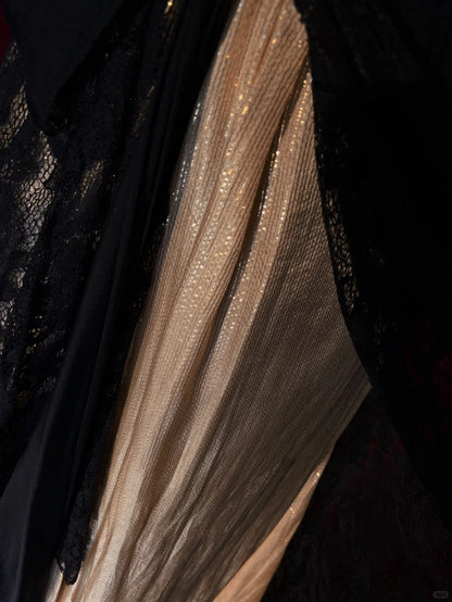 Modest Prom Dresses A line Spaghetti Strap Black Lace With Ruffled Long Evening Outfits N3438