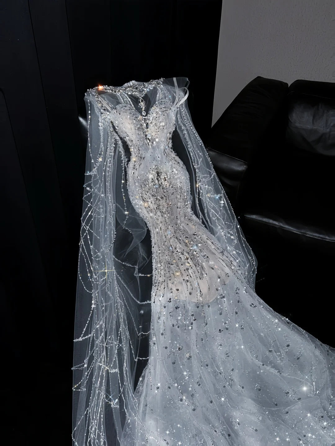 Pretty Mermaid Jewel Neck Sequin Silver With Beading Brides Gown Bridal Dress Style Long Wedding Dresses RB6566