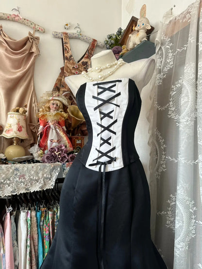 Classy Prom Dresses Mermaid Strapless Black Satin Sleeveless Formal Evening Outfits N3778