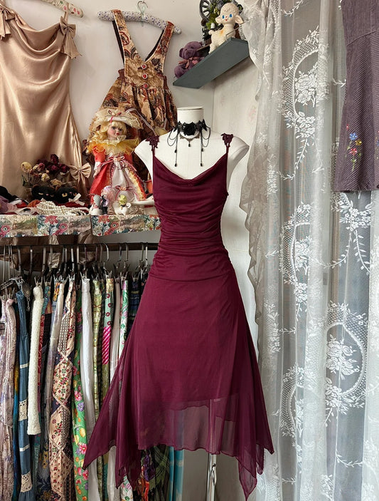 Vintage A line Spaghetti Strapp Burgundy Chiffon Knee Length Graduation Birthday Outfits Homecoming Dresses N3736