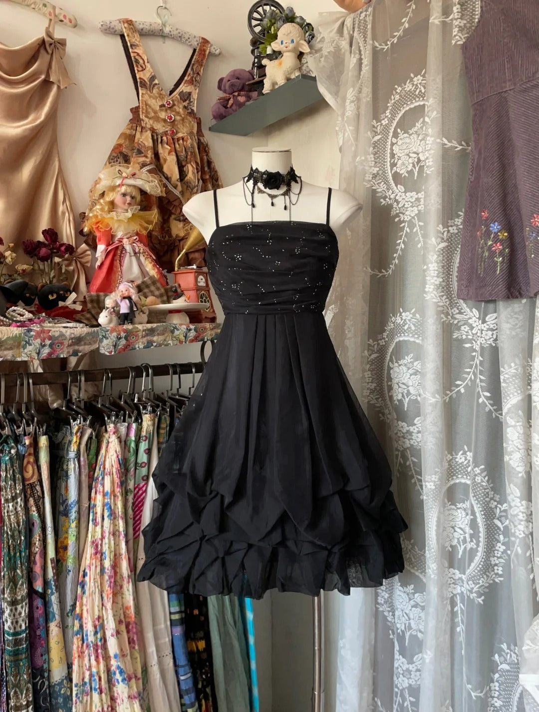 Simple Ball Gown Spaghetti Strap Little Black Chiffon Short Graduation Birthday Gown Homecoming Dresses N3741