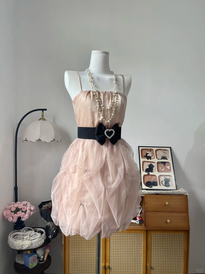 Vintage A Line Spaghetti Strap Pink Chiffon 16th Birthday Homecoming Dress Graduation Outfit RB6786