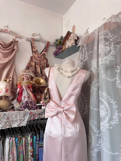 Robes de bal élégantes Fourreau Satin Rose avec Fente Tenues de soirée sans manches N3785