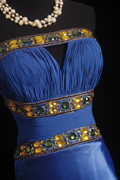 Robe de soirée/bal formelle princesse sirène bustier en satin bleu roi avec perles pour le 18e anniversaire RB3269