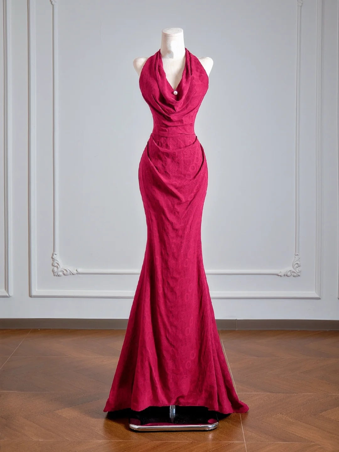 Flattering Mermaid Halter Fuchsia Prom Dresses Long Evening Formal Birthday Party Gowns N384