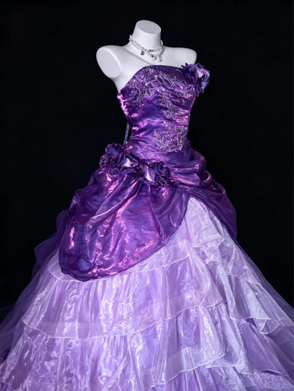 Prinzessin Ballkleid Trägerloses Lila Organza Quince Kleid Lang Süß 15 16 Quinceanera Kleider Vestido de princesa RB4467