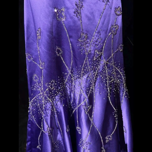 Robe de bal longue sirène élégante à fines bretelles en satin couleur raisin - N767