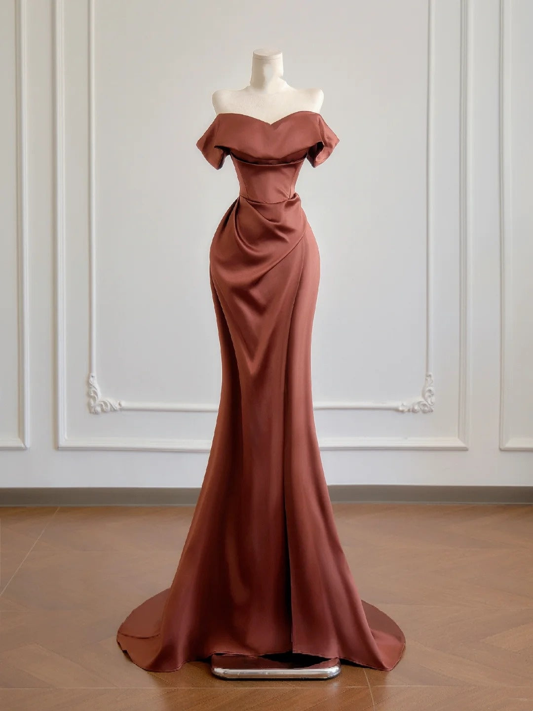 Glamouröses Meerjungfrauen-Abendkleid mit schulterfreiem Ausschnitt und kurzen Ärmeln, langes formelles Abendkleid, Geburtstagskleid N378