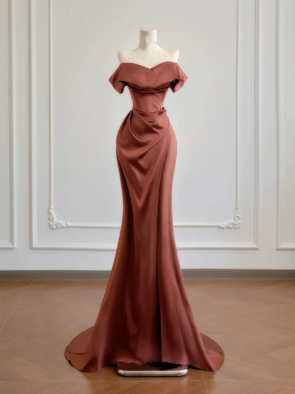 Glamouröses Meerjungfrauen-Abendkleid mit schulterfreiem Ausschnitt und kurzen Ärmeln, langes formelles Abendkleid, Geburtstagskleid N378