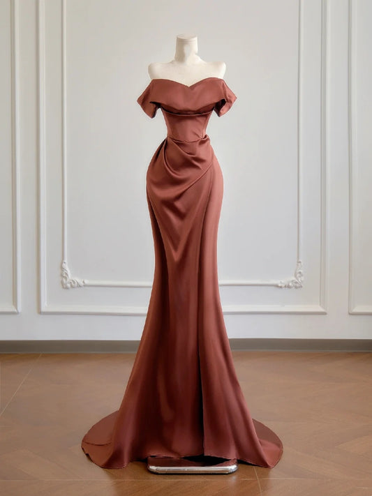Glamouröses Meerjungfrauen-Abendkleid mit schulterfreiem Ausschnitt und kurzen Ärmeln, langes formelles Abendkleid, Geburtstagskleid N378